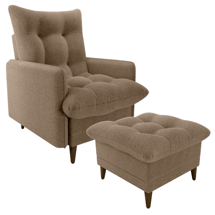 Poltrona De Amamentaçao E Puff Montreal Boucle F498 Marrom Milani Store