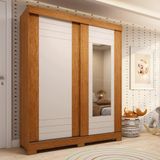 Guarda-roupa Infantil 2 Portas De Correr E Espelho 140cm X 188cm 100% Mdf Lunara Espresso Móveis Cinamomo/off White