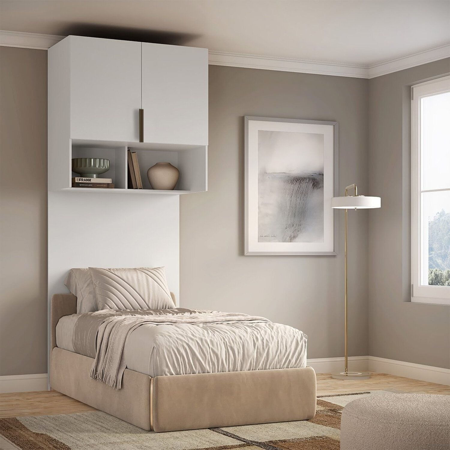 Módulo Aéreo Solteiro 100% Mdf Com Cabeceira Clean Altezza Branco