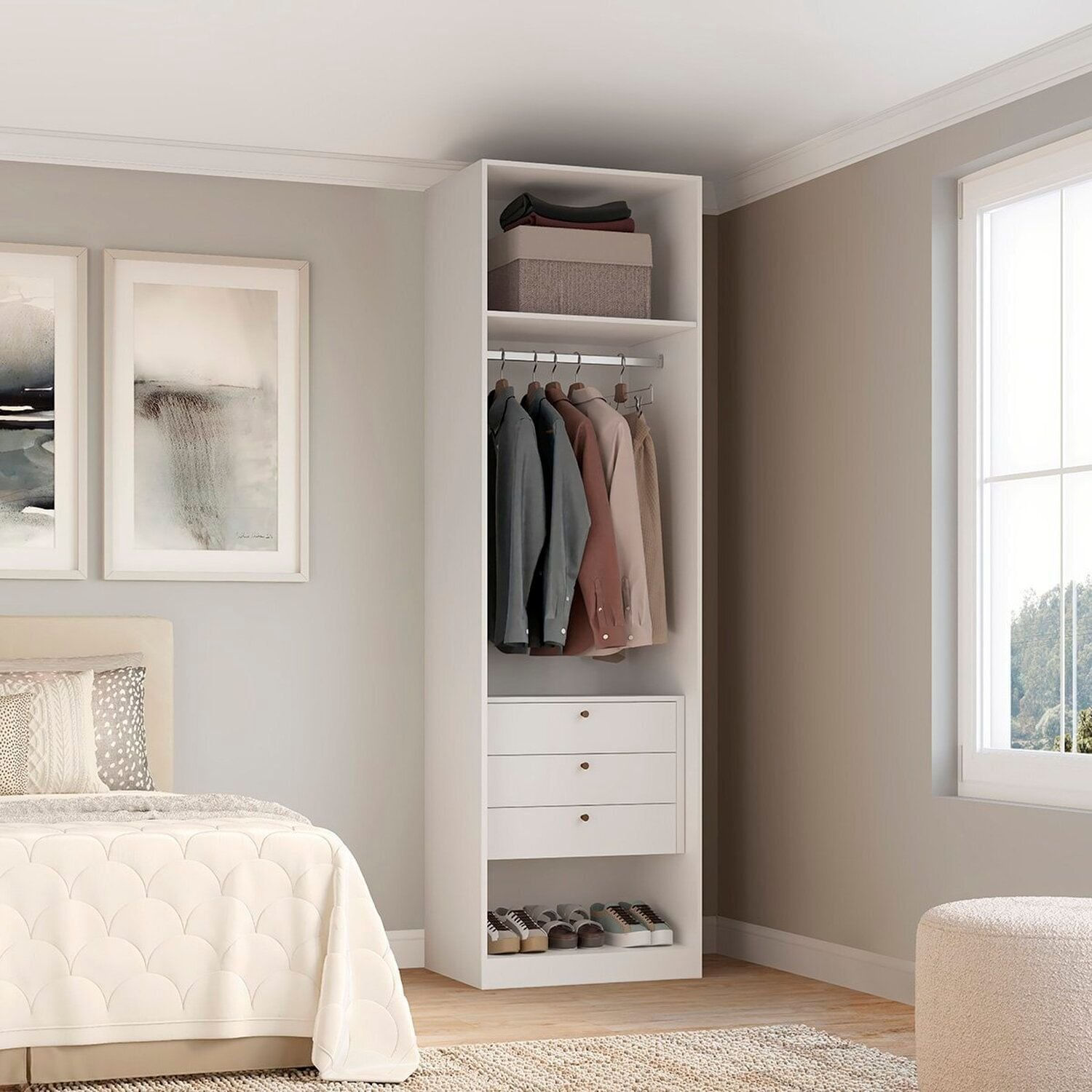 Módulo Closet Sem Portas Com Gavetas 90cm Altezza Branco