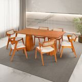 Conjunto Mesa Com 6 Cadeiras Em Madeira Maciça Natural E Estofada Verona Authentic Espresso Móveis Champagne/off White/nature