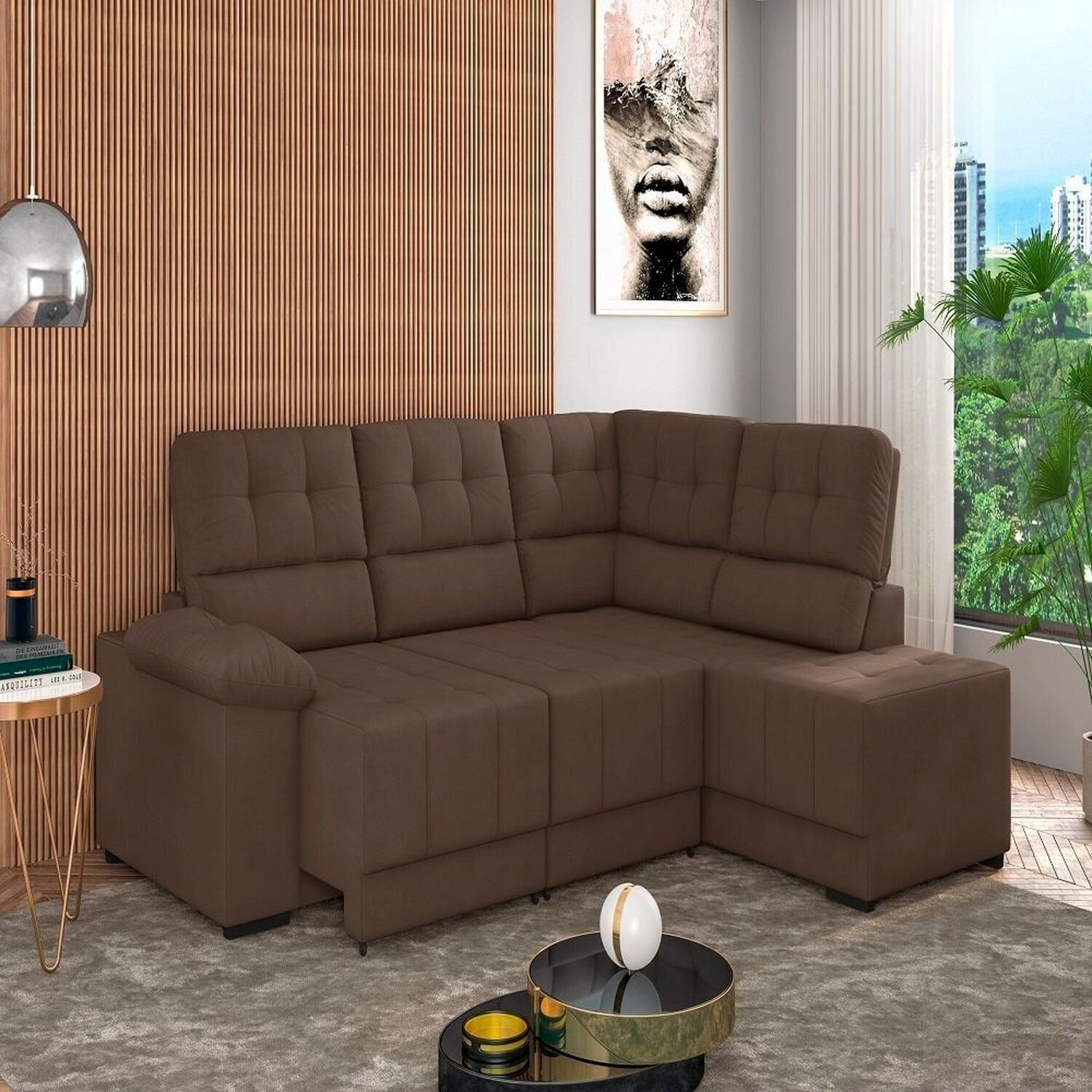 Sofá Estofado Modulado Bipartido Firenze Marrom