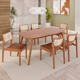 Sala De Jantar Mesa 160x76cm Tampo Laminado Com 6 Cadeiras Em Couríssimo Ceci Yescasa Naturalíssimo