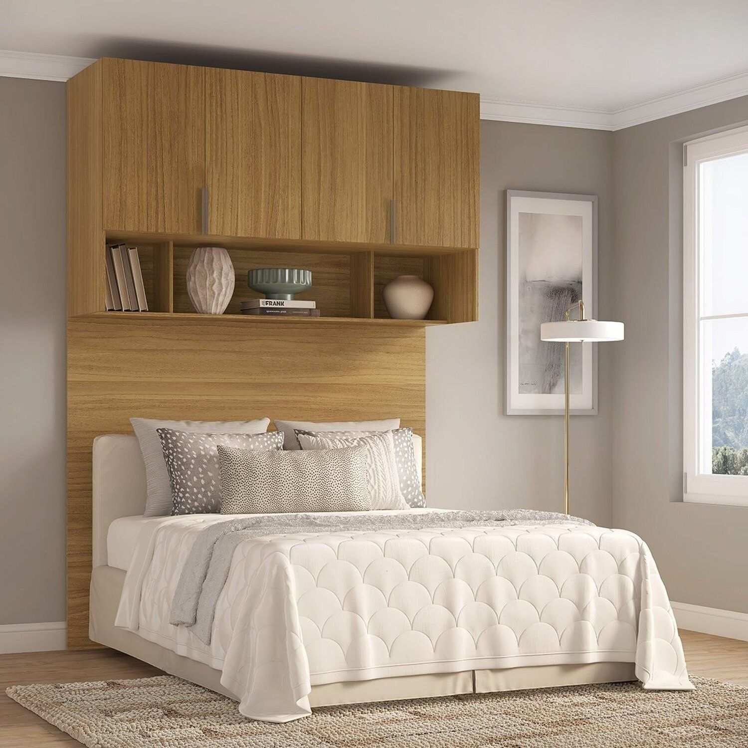 Módulo Aéreo Queen Com Cabeceira Clean Altezza Freijó