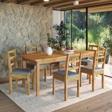 Conjunto Para Jardim Madeira Maciça Mesa 160x78cm Cadeiras Assento Estofado Itália Cera Mel/café