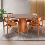 Conjunto Mesa Com 4 Cadeiras De Madeira Maciça Rattan Natural E Estofada Daren Espresso Móveis Imbuia/conhaque