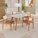 Sala De Jantar Mesa 110x76cm Tampo Em Mdf Com Vidro 4 Cadeiras Em Couríssimo Ceci Yescasa Naturalissimo / Laca / Off White