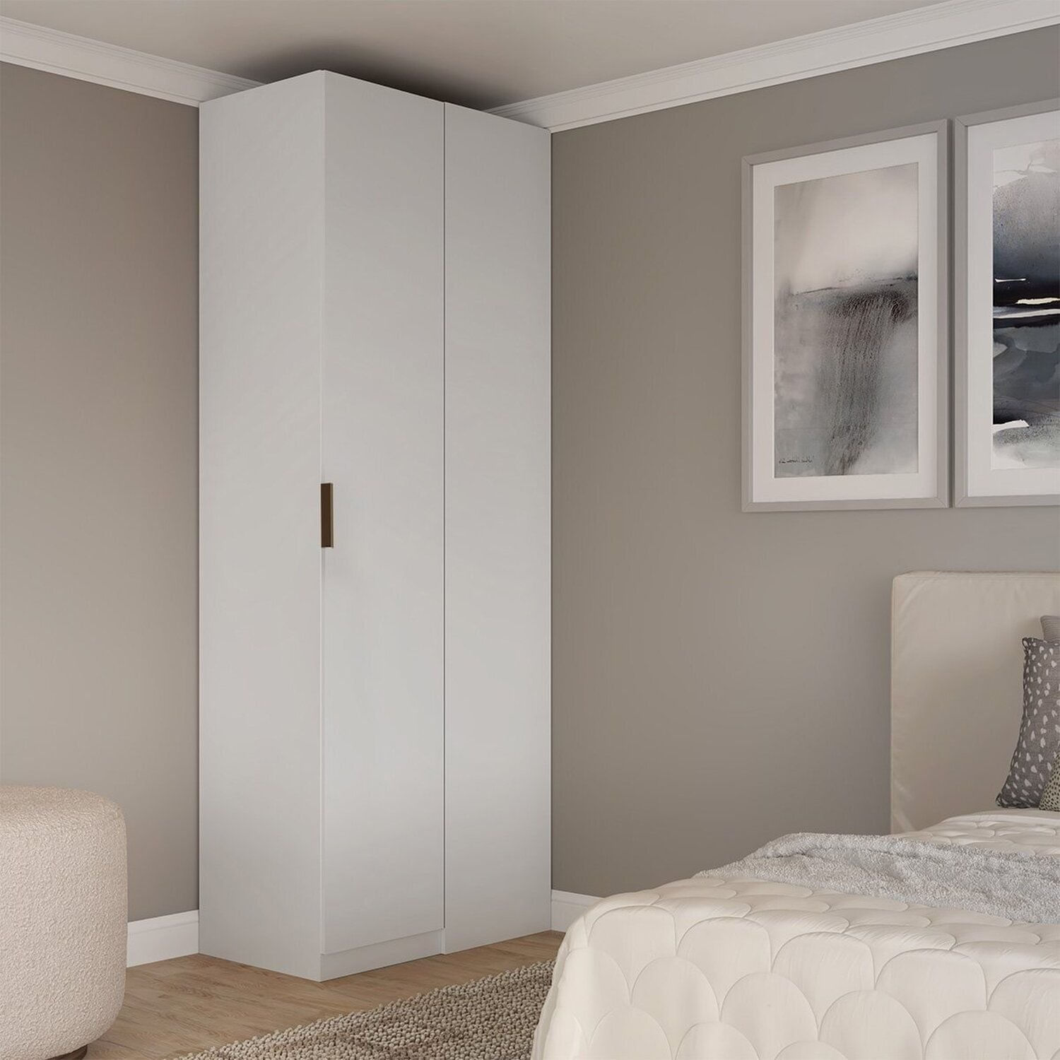 Guarda-roupa De Canto Reto Clean 100% Mdf Altezza Branco