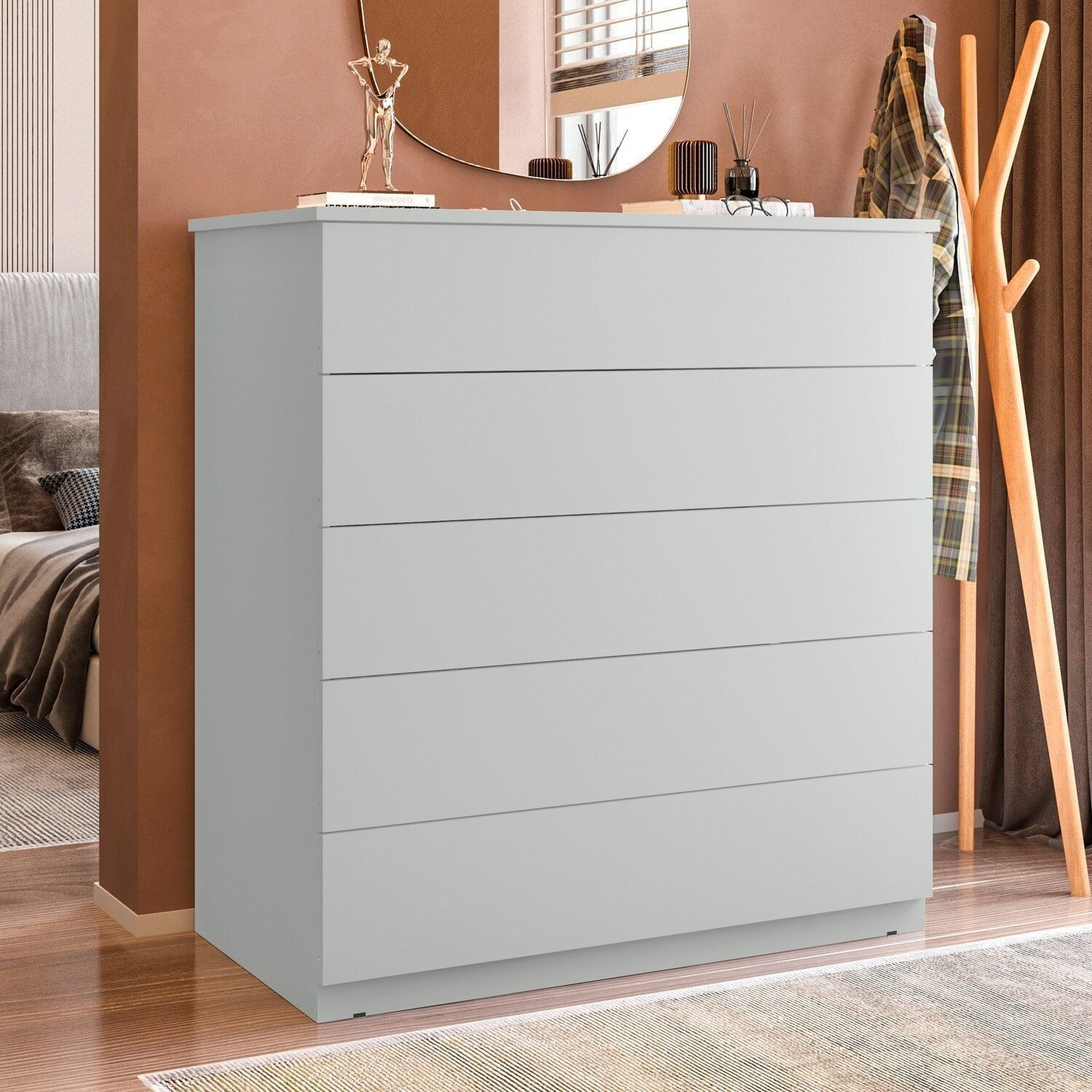 Cômoda Para Quarto Com 5 Gavetas 86,8cm X 91,5cm Compacta Cinza