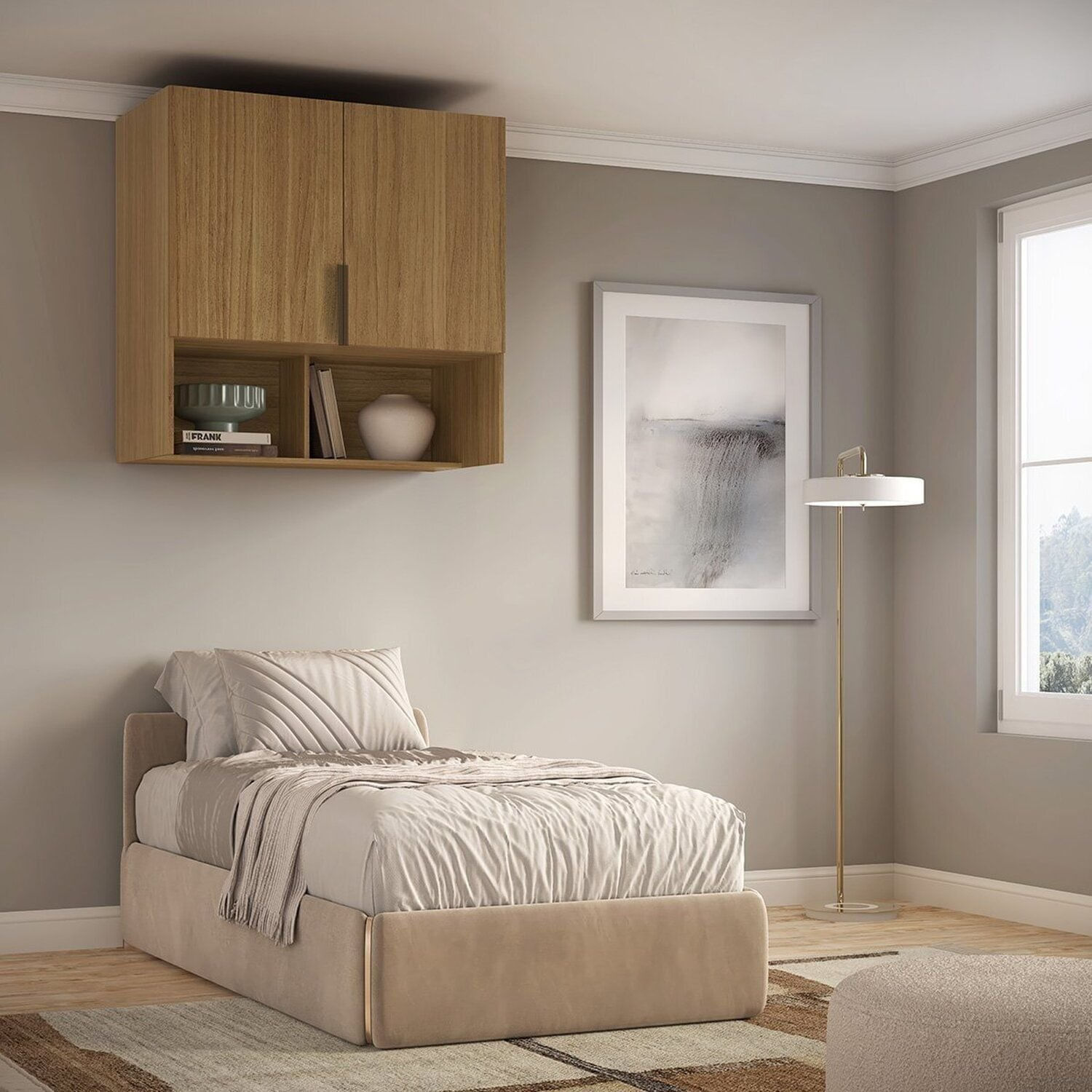 Módulo Aéreo 100% Mdf Para Cama De Solteiro Mdf Clean Altezza Freijó