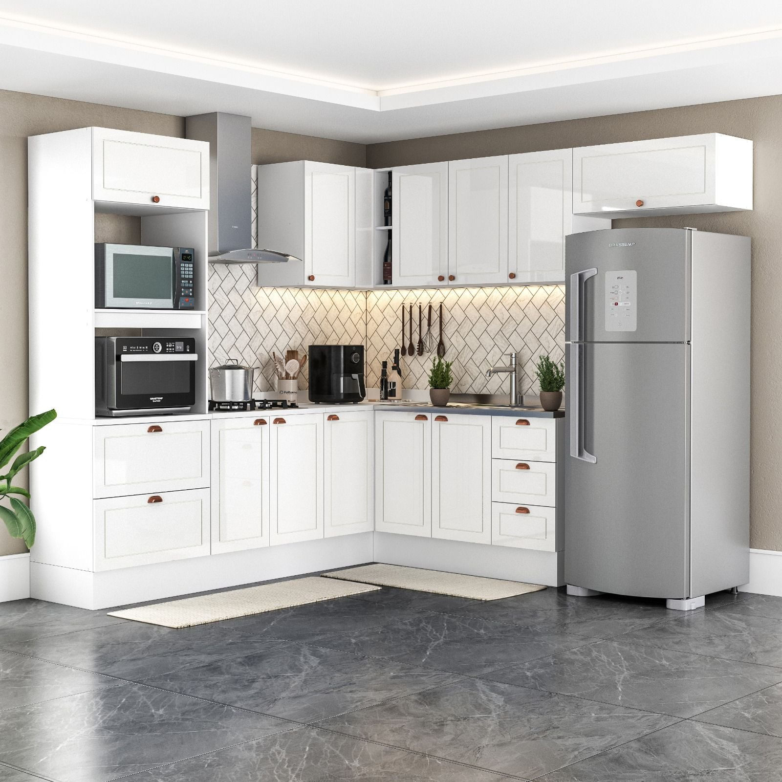 Cozinha Completa 8 Peças Com Rodapé Pérola Yescasa Branco