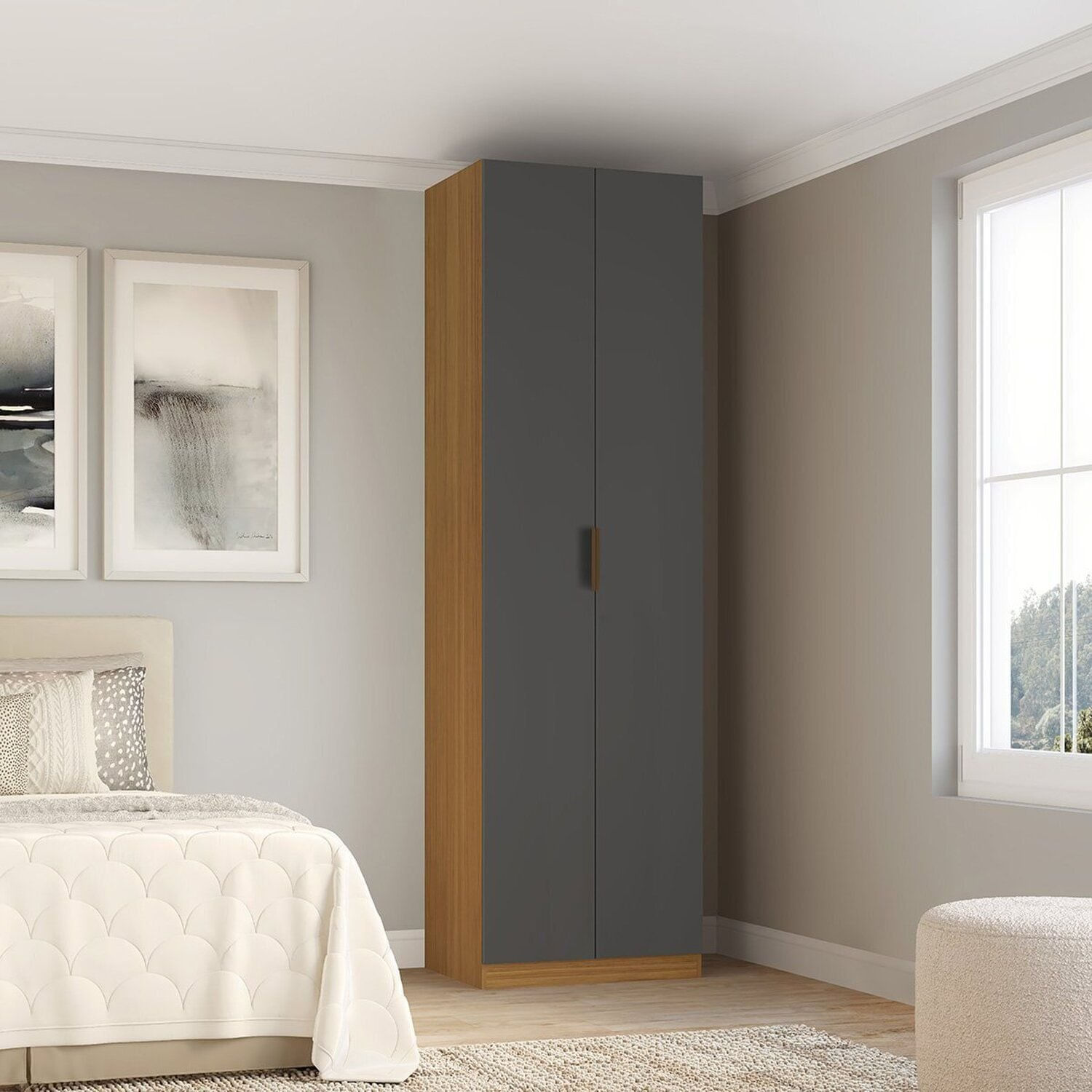 Módulo Guarda-roupa 2 Portas Com Prateleiras E Cabideiros 70cm X 240cm Clean Altezza Freijó/titânio