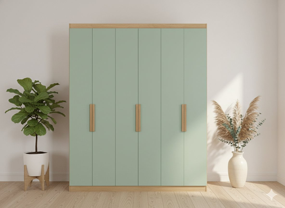 Guarda Roupa 6 Portas 220cm X 47cm X 180cm Milan Capuccino/menta