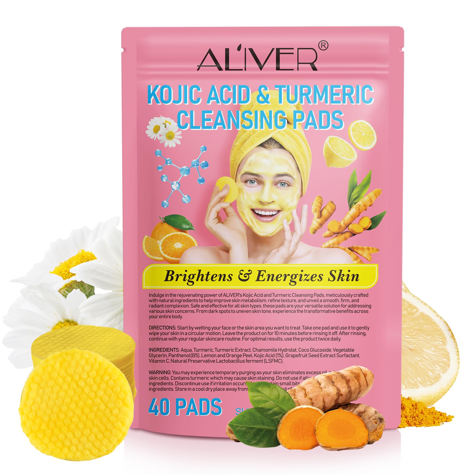Almofadas De Limpeza Tooffi Turmeric Kojic Acid 40 Unidades Com Vitamina C