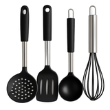 Kit Utensílios De Cozinha – 4 Peças Com Cabo Em Inox E Silicone