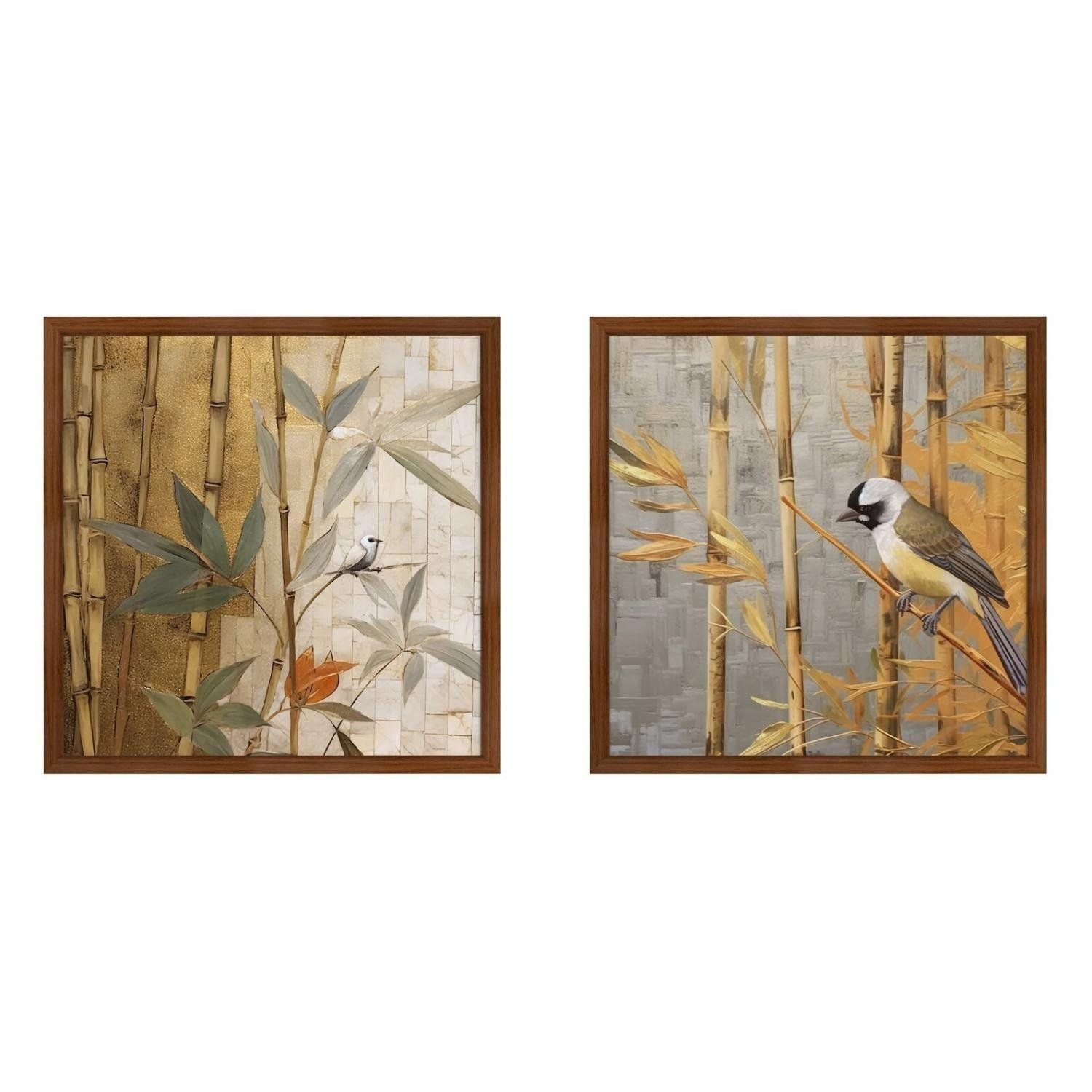 Kit 2 Quadros 50cm X 50cm Folhagem E Andorinha Aquarela Tropical Artes  Marrom