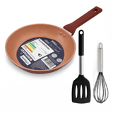 Kit Cozinha Completo - Frigideira Antiaderente Cerâmica 24cm + Espátula De Silicone + Batedor Fue Inox
