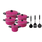 Jogo De Panelas Alumínio Caçarola 5 Peças + Concha Escumadeira Espátula Silicone Inox