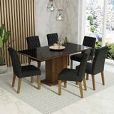 Conjunto Sala De Jantar Mesa Tampo De Vidro 6 Cadeiras Geórgia Madesa Rustic Preto Oxford