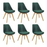 Kit 6 Cadeiras Charles Eames Leda Veludo Luisa Saarinen Estofada Base Madeira
