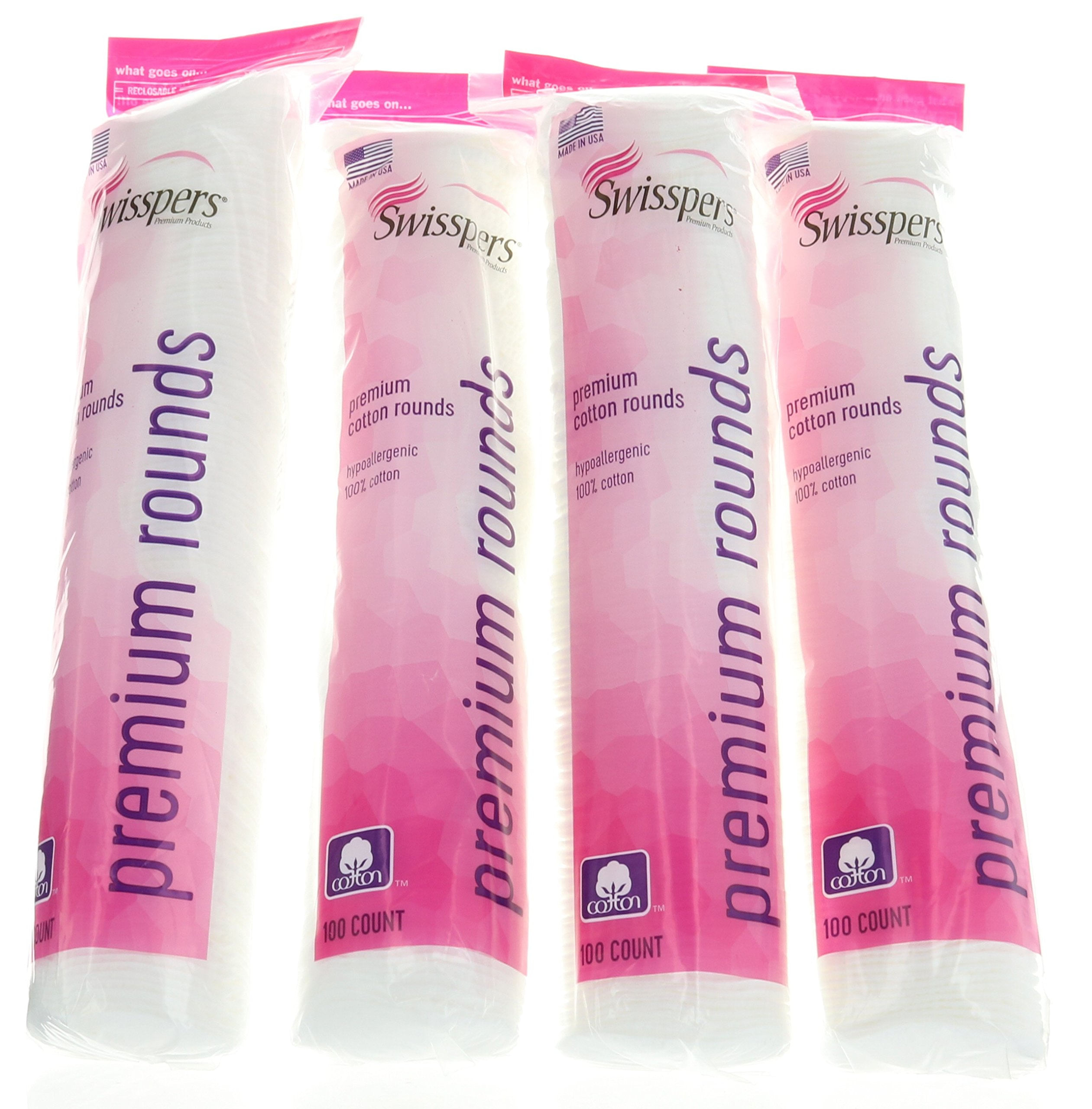 Cotton Rounds Swisspers Premium 100% Algodão, 100 Unidades, Pacote Com 4
