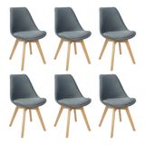 Kit 6 Cadeiras Charles Eames Leda Veludo Luisa Saarinen Estofada Base Madeira