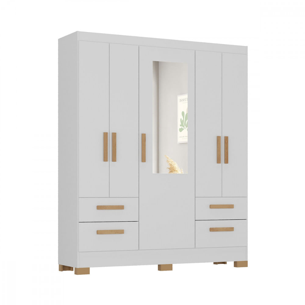 Guarda Roupa De Casal Vitoria 5 Portas 4 Gavetas Branco Atualle