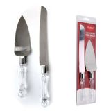 Kit Faca E Espátula Para Bolo Aço Inox Com Cabo Acrílico