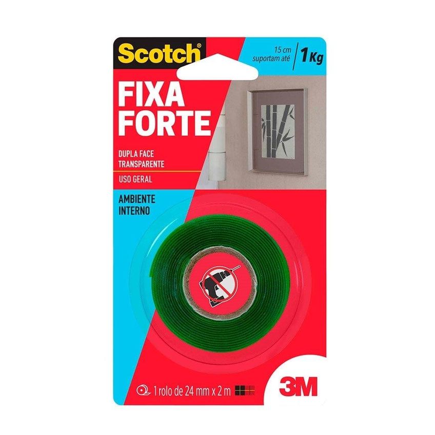 Fita Dupla Face 3m Fixa Forte Scotch Para Ambiente Interno, Transparente 24mmx2m - imagem 4