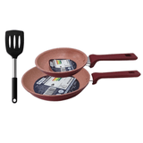 Kit Frigideiras Antiaderentes Cerâmica Vermelha 16cm E 24cm + Espátula Silicone Inox