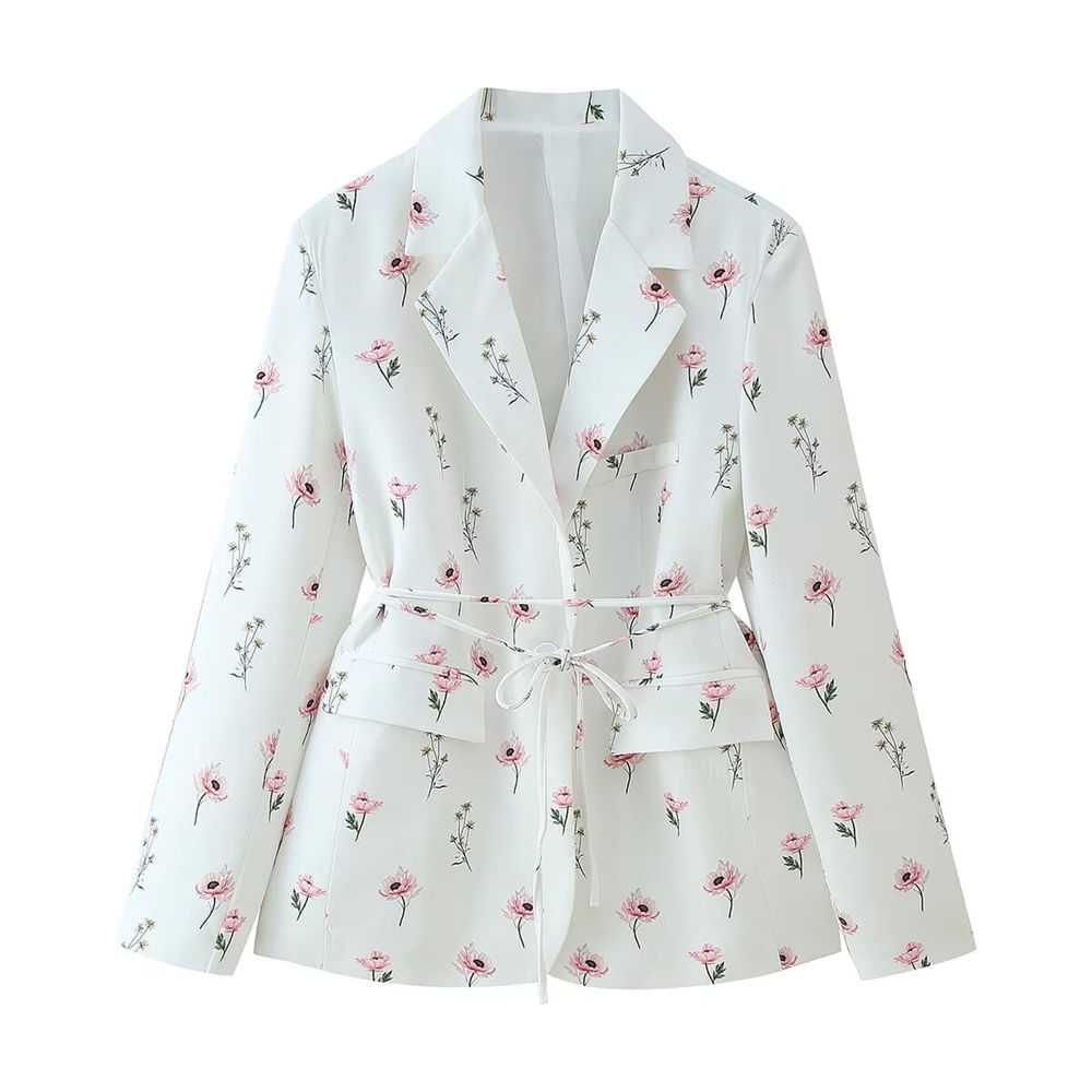 Blazer Dream Trends Com Estampa Floral Feminina Com Cinto E Ajuste Justo