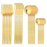 24 Peças Talheres Dourado De Aço Inox Garfo Colher Faca De Mesa Modelos 24 Peças Redondo