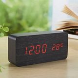 Relogio Despertador Mesa Digital Madeira Com Sound Control Preto