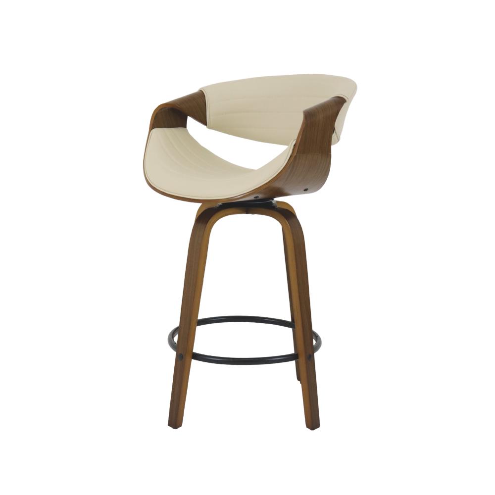 Banqueta Nicole Giratória Com Assento Creme Base Em Madeira Laminada E Apoio Para Pés, Design Sofisticado E Confortável