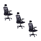 Kit 3 Cadeiras De Escritório Diretor Relax Ergonômica Preto
