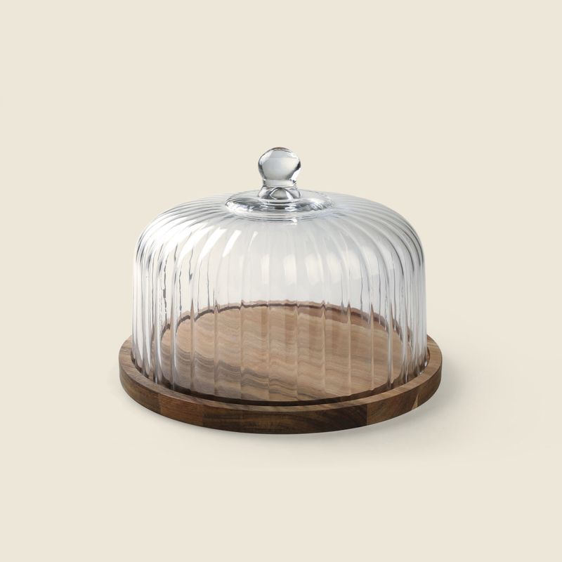 Boleira Vidro E Acácia 30cm - A\casa