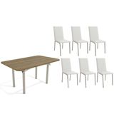 Sala De Jantar Completa Elba C/ Tampo De Madeira 160cm E 6 Cadeiras Amsterdã Niquel/nogueira - Courano Branco - Kappesberg