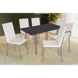 Sala De Jantar Completa Elba Tampo Madeirado C/ Vidro 160cm E 6 Cadeiras Amsterdã Niquel/preto - Courano Branco - Kappesberg