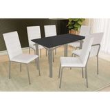 Sala De Jantar Completa Elba Tampo Madeirado C/ Vidro 120cm E 6 Cadeiras Amsterdã Niquel/preto - Courano Branco - Kappesberg