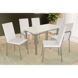 Sala De Jantar Completa Elba Tampo Madeirado C/ Vidro 120cm E 6 Cadeiras Amsterdã Niquel/off White - Courano Branco - Kappesberg