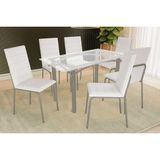 Sala De Jantar Completa Elba C/ Tampo De Vidro 150cm E 6 Cadeiras Amsterdã Niquel - Courano Branco - Kappesberg