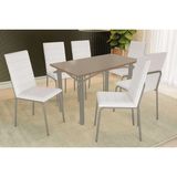 Sala De Jantar Completa Elba Tampo Madeirado C/ Vidro 120cm E 6 Cadeiras Amsterdã Niquel/freijo Bronze - Courano Branco - Kappesberg
