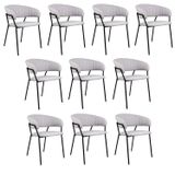 Kit 10 Cadeiras Para Sala De Jantar Com Braços Estofado Base Em Aço Mara Cinza