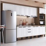 Cozinha Modulada Provençal 7 Peças 2 Balcões 1 Tampo 3 Armários E Torre Quente Jequitibá/branco Fosco
