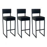 Kit 3 Banqueta Banco Estilo Industrial Para Balcão Moderna Preto
