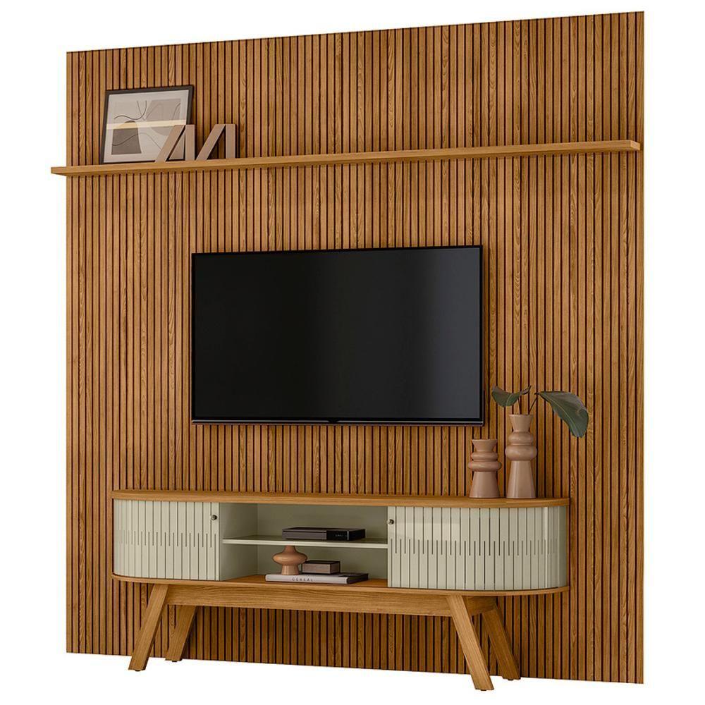 Painel Bancada Tv 75 Polegadas 245x238 Cm Laguna Madetec Cumaru Opala