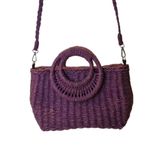 Bolsa Artesanal Praia Forrada Meia Lua Retangular Verão Roxo