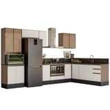Cozinha Modulada 9 Peças Mdf Kali Nicioli Carvalho Toq Off White Cetim