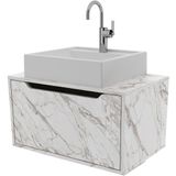 Gabinete De Banheiro 60 Cm Com Cuba E 1 Porta Basculante Mármore Branco