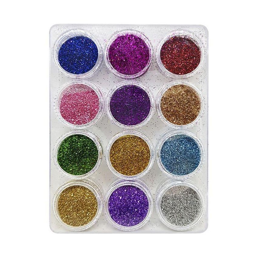 Kit Com 12 Potinhos Com Glitter Fininho Brilho Purpurina Para Unha - imagem 5